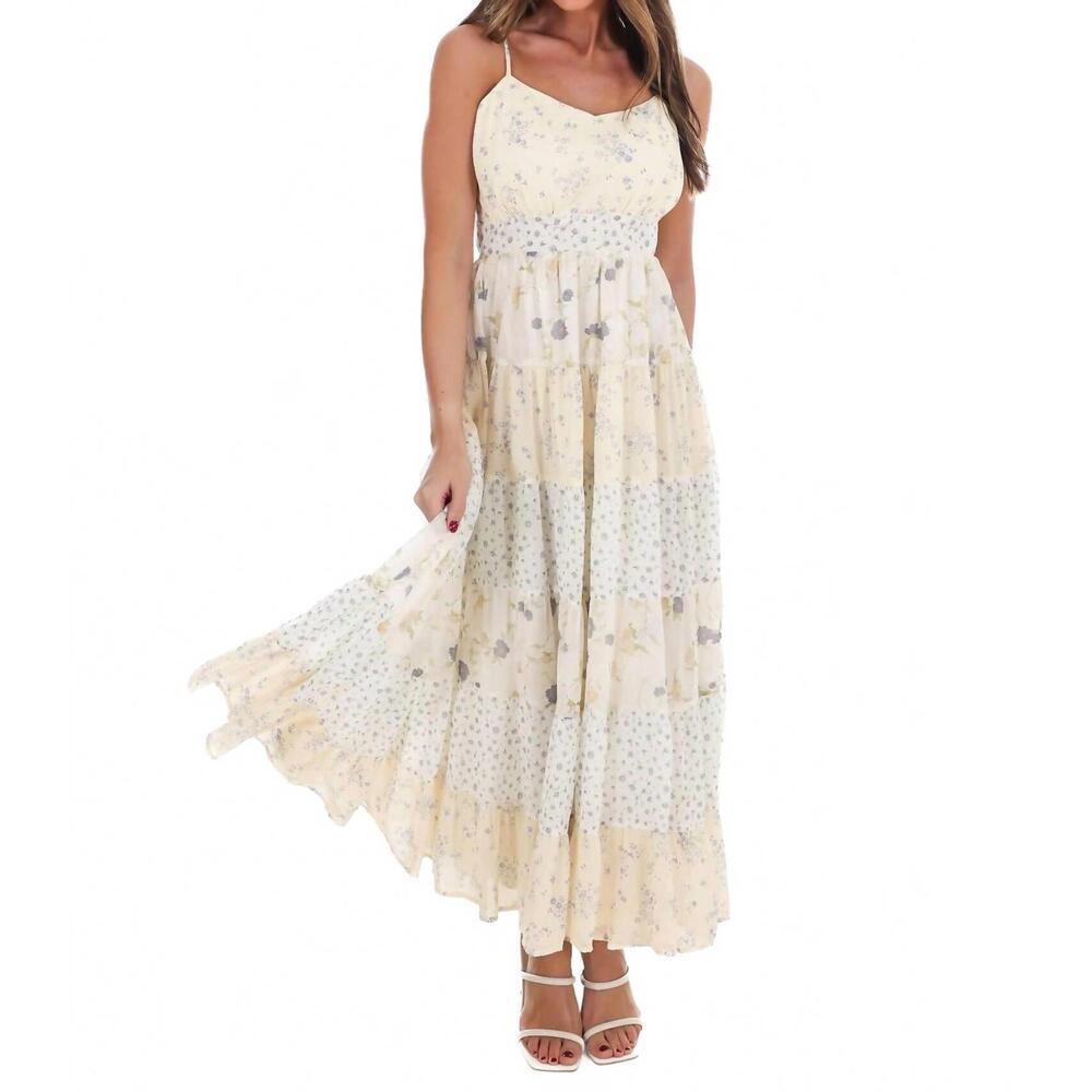 NEW IN FEBRUARY meadow inspired mixed floral midi dress in yellow multi